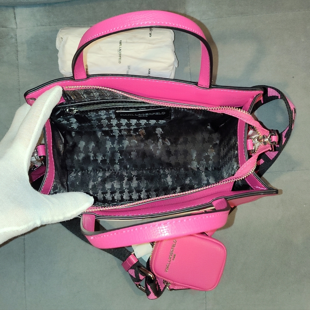 NWT KARL LAGERFELD PARIS MAYBELLINE  LEATHER TWO-WAY TOTE W/ RARE LOVE LETTER - Picture 12 of 16